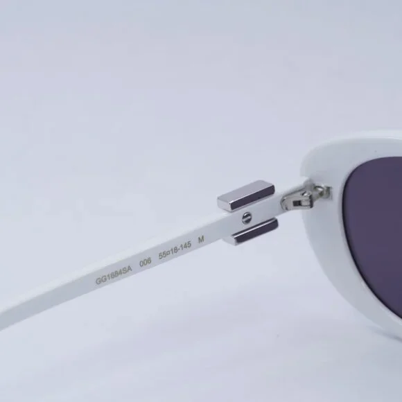 Gucci GG1684SA 006 Sunglasses White Oval Frame, Grey Lenses